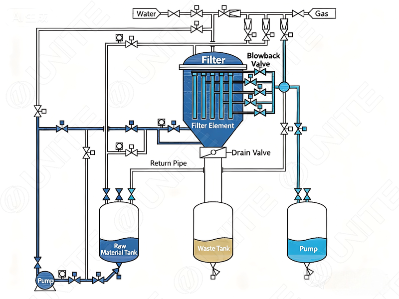 Industrial candle filter housing and tubular filter elements
